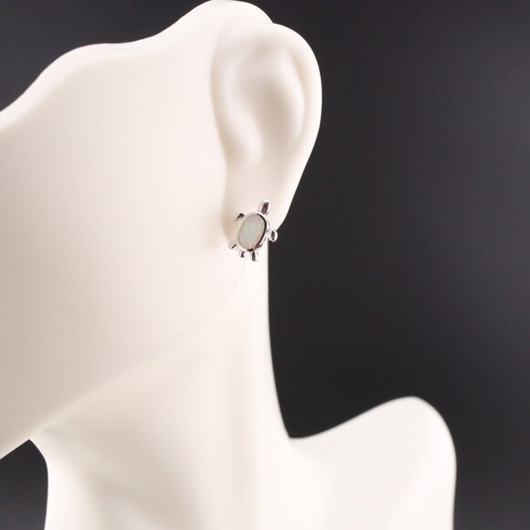 Women's Sterling Silver Jewelry Turtle Stud Fashion Earrings with Opal Accents** - Picture 9 of 12